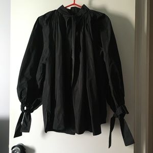 CUT Black Satin Puff Tie Sleeve Blouse M/L